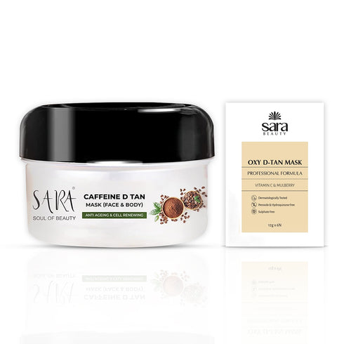 Sara D-Tan Caffeine Mask Pack For Instant Tan & Glowing Skin | 330 gm & Sara Oxy Mask De- Tan Kit | For Instant Tan removal | 72 gm